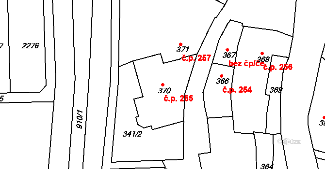 Jemnice 255 na parcele st. 370 v KÚ Jemnice, Katastrální mapa