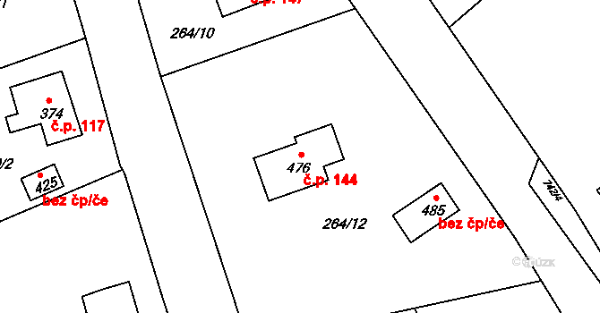 Dolní Černá Studnice 144, Pěnčín na parcele st. 476 v KÚ Jistebsko, Katastrální mapa