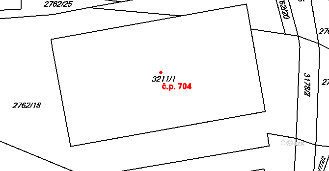 Blučina 704 na parcele st. 3211/1 v KÚ Blučina, Katastrální mapa