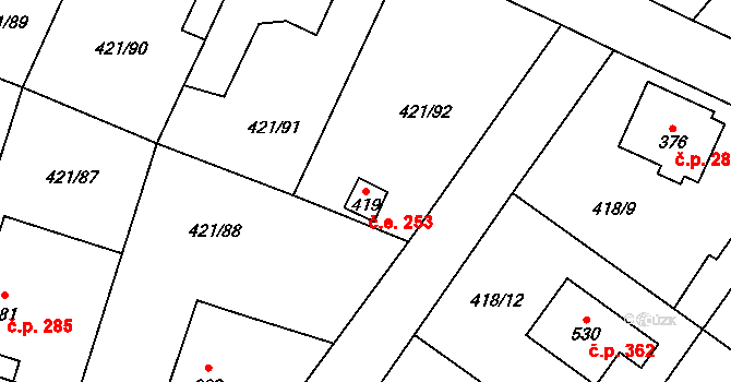 Nemošice 253, Pardubice na parcele st. 419 v KÚ Nemošice, Katastrální mapa