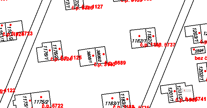 Zlín 6689 na parcele st. 3808/2 v KÚ Zlín, Katastrální mapa