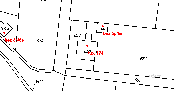 Neveklov 174 na parcele st. 653 v KÚ Neveklov, Katastrální mapa