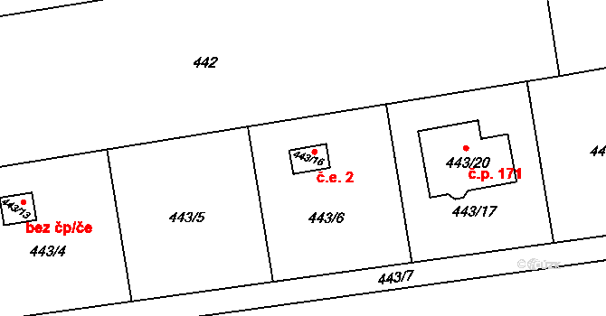 Zelinkovice 2, Frýdek-Místek na parcele st. 443/16 v KÚ Lysůvky, Katastrální mapa