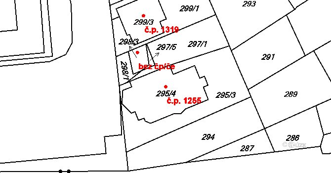 Poštorná 1255, Břeclav na parcele st. 295/4 v KÚ Poštorná, Katastrální mapa