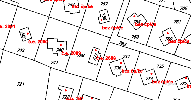 Dolní Těrlicko 2088, Těrlicko na parcele st. 738 v KÚ Dolní Těrlicko, Katastrální mapa