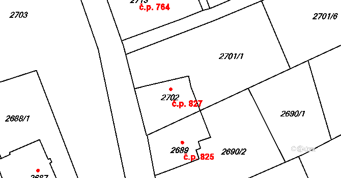 Radvanice 827, Ostrava na parcele st. 2702 v KÚ Radvanice, Katastrální mapa