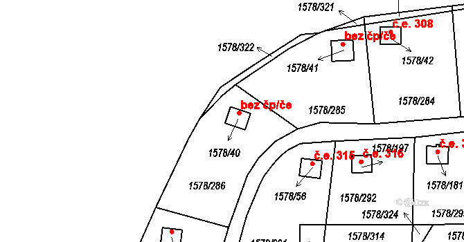 Kosmonosy 310 na parcele st. 1578/40 v KÚ Kosmonosy, Katastrální mapa