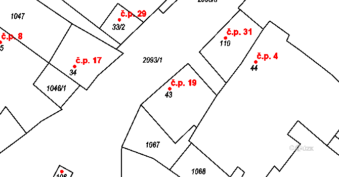Chlaponice 19, Drhovle na parcele st. 43 v KÚ Mladotice u Drhovle, Katastrální mapa