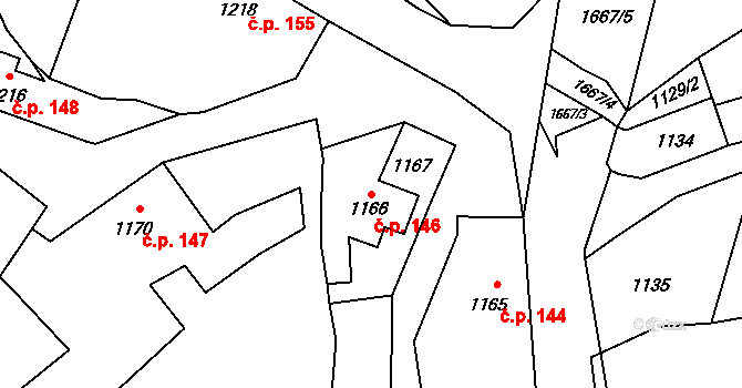 Měřín 146 na parcele st. 1166 v KÚ Měřín, Katastrální mapa