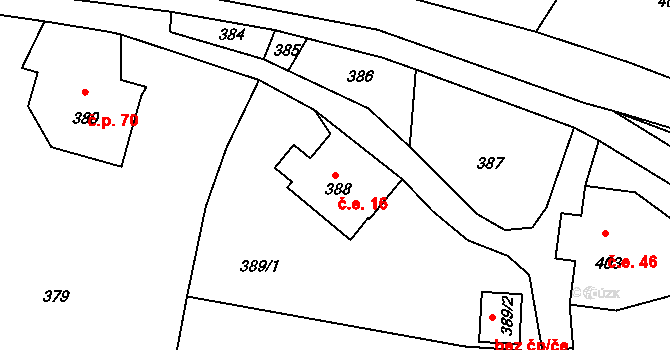 Horní Chřibská 16, Chřibská na parcele st. 388 v KÚ Horní Chřibská, Katastrální mapa