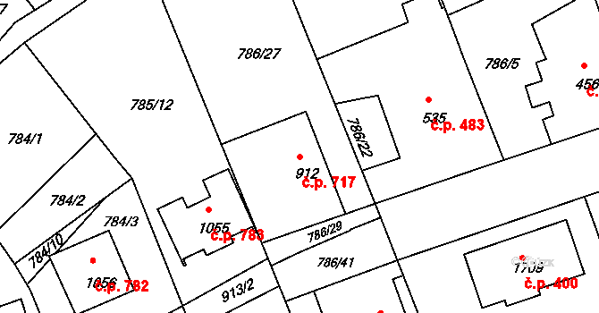Luhačovice 717 na parcele st. 912 v KÚ Luhačovice, Katastrální mapa