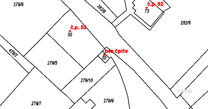 Světec 39148181 na parcele st. 55 v KÚ Štrbice, Katastrální mapa