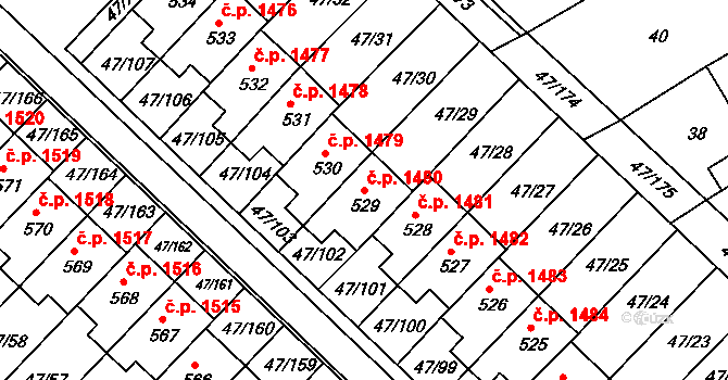 Kvítkovice 1480, Otrokovice na parcele st. 529 v KÚ Kvítkovice u Otrokovic, Katastrální mapa