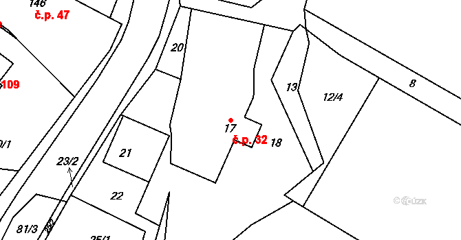 Ostrata 32 na parcele st. 17 v KÚ Ostrata, Katastrální mapa