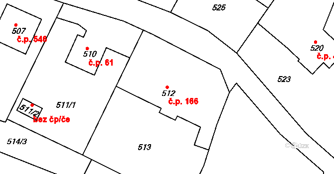 Želechovice nad Dřevnicí 166 na parcele st. 512 v KÚ Želechovice nad Dřevnicí, Katastrální mapa