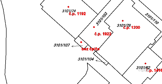 Pelhřimov 41838181 na parcele st. 3101/107 v KÚ Pelhřimov, Katastrální mapa