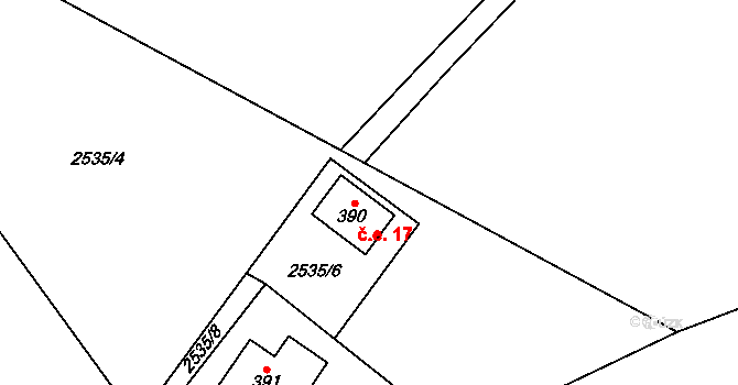 Melč 17 na parcele st. 390 v KÚ Melč, Katastrální mapa