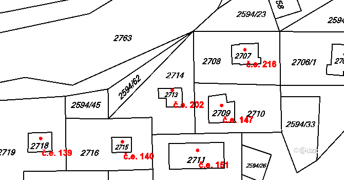 Podhradí 202, Vítkov na parcele st. 2713 v KÚ Vítkov, Katastrální mapa