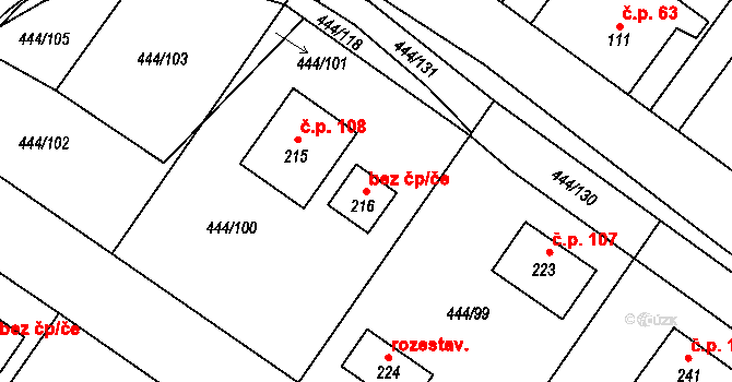 Trnovany 43331181 na parcele st. 216 v KÚ Trnovany u Litoměřic, Katastrální mapa