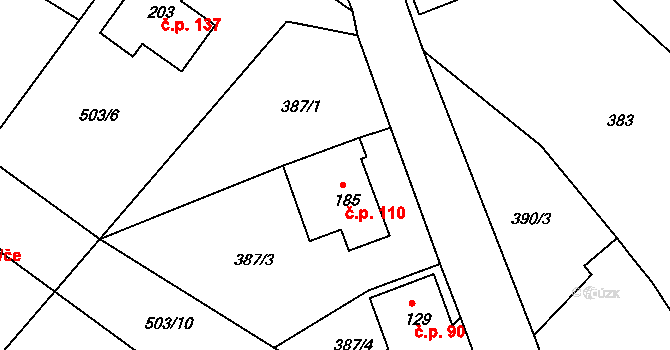 Vršovice 110 na parcele st. 185 v KÚ Vršovice u Opavy, Katastrální mapa