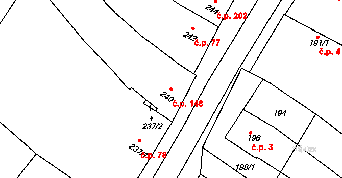 Kobeřice u Brna 148 na parcele st. 240 v KÚ Kobeřice u Brna, Katastrální mapa