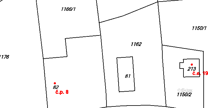 Kolná 8, Brumovice na parcele st. 82 v KÚ Úblo, Katastrální mapa