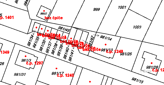 Benešov 45342181 na parcele st. 981/42 v KÚ Benešov u Prahy, Katastrální mapa