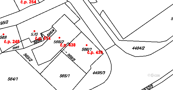 Hlučín 439 na parcele st. 566/1 v KÚ Hlučín, Katastrální mapa