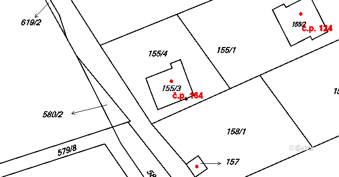 Bludovice 164, Nový Jičín na parcele st. 155/3 v KÚ Bludovice u Nového Jičína, Katastrální mapa