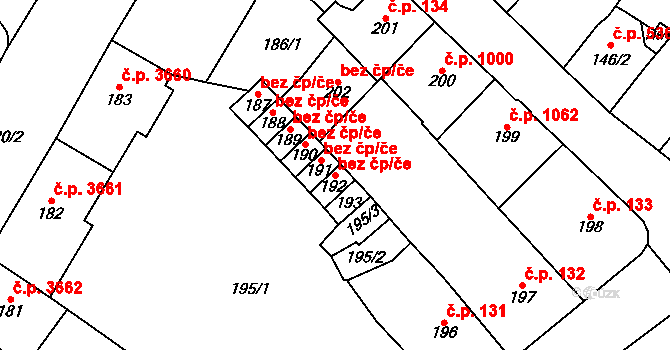 Chomutov 48050181 na parcele st. 192 v KÚ Chomutov I, Katastrální mapa
