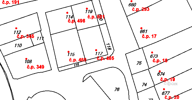 Nivnice 485 na parcele st. 117 v KÚ Nivnice, Katastrální mapa