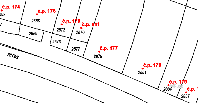 Kunovice 177 na parcele st. 2879 v KÚ Kunovice u Uherského Hradiště, Katastrální mapa