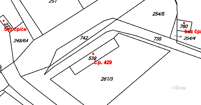 Hrochův Týnec 49476181 na parcele st. 539 v KÚ Hrochův Týnec, Katastrální mapa