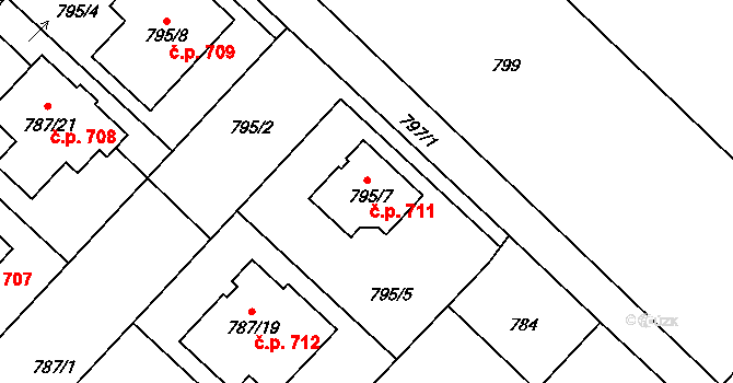 Vnorovy 711 na parcele st. 795/7 v KÚ Vnorovy, Katastrální mapa