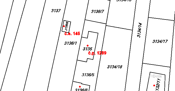 Komín 1289, Brno na parcele st. 3135 v KÚ Komín, Katastrální mapa