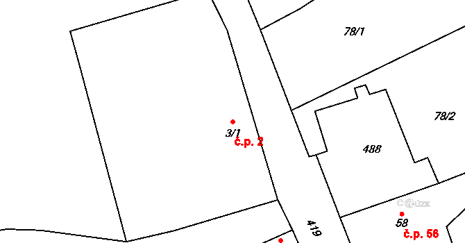 Chacholice 2, Chrast na parcele st. 3/1 v KÚ Chacholice, Katastrální mapa