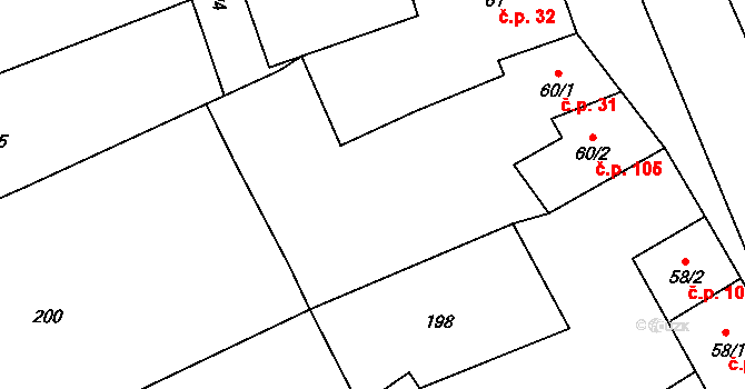 Staré Sedlo 31, Orlík nad Vltavou na parcele st. 60/1 v KÚ Orlík nad Vltavou, Katastrální mapa