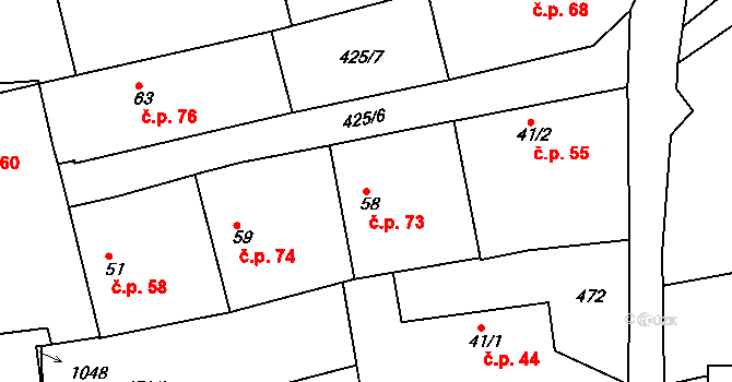 Smrkovice 73, Písek na parcele st. 58 v KÚ Smrkovice, Katastrální mapa
