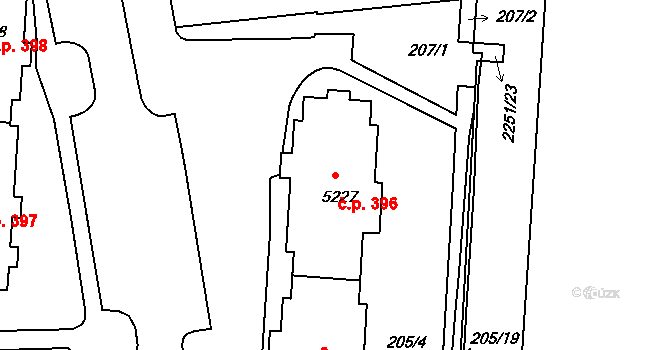 Pražské Předměstí 396, Písek na parcele st. 5227 v KÚ Písek, Katastrální mapa
