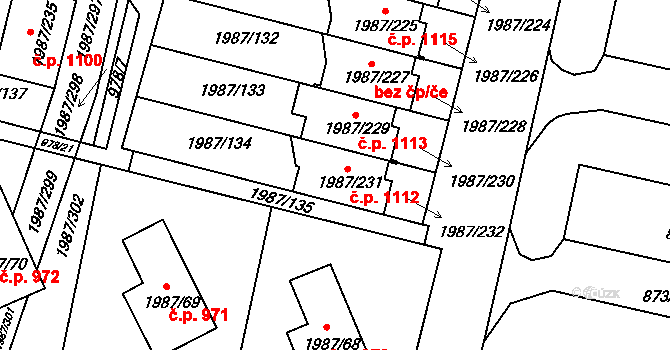 Nýřany 1112 na parcele st. 1987/231 v KÚ Nýřany, Katastrální mapa