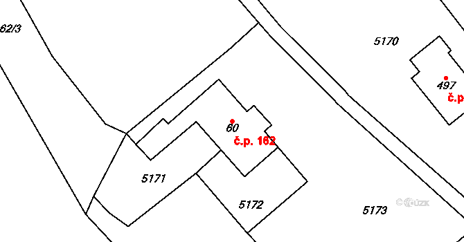 Ostrov 162 na parcele st. 60 v KÚ Ostrov u Lanškrouna, Katastrální mapa