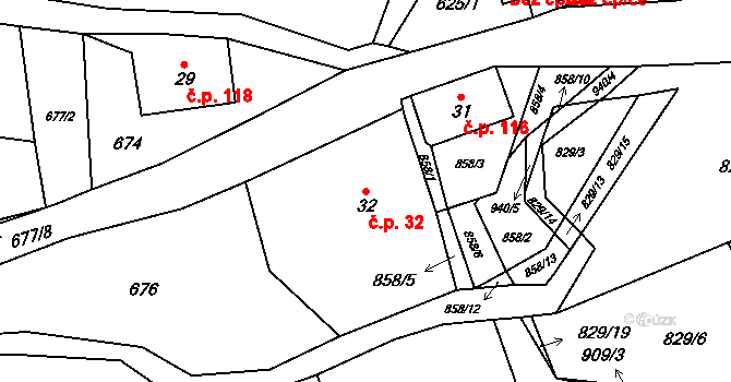 Čenkovice 32 na parcele st. 32 v KÚ Čenkovice, Katastrální mapa
