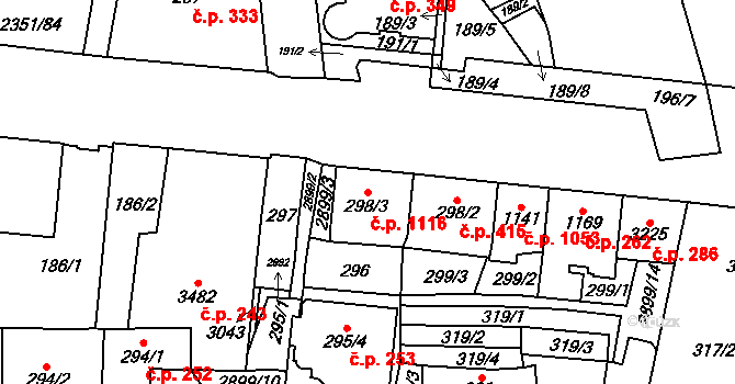 Choceň 1116 na parcele st. 298/3 v KÚ Choceň, Katastrální mapa