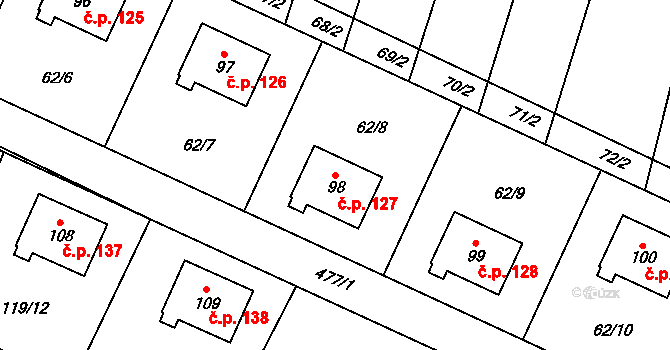 Jestřebí 127 na parcele st. 98 v KÚ Jestřebí u Zábřeha, Katastrální mapa