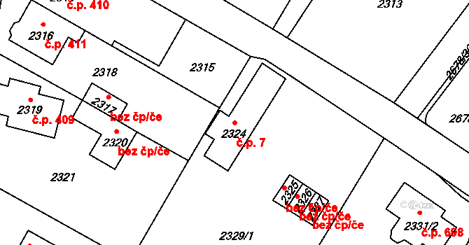 Rapotín 7 na parcele st. 2324 v KÚ Rapotín, Katastrální mapa