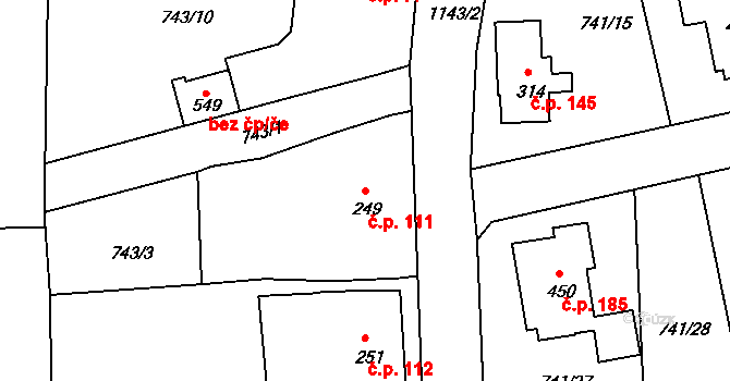 Dolní Kamenice 111, Česká Kamenice na parcele st. 249 v KÚ Dolní Kamenice, Katastrální mapa