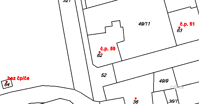 Dobříč 59 na parcele st. 62 v KÚ Dobříč u Prahy, Katastrální mapa