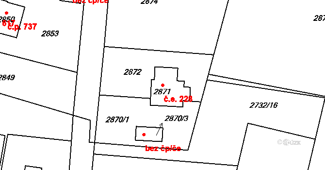Řevnice 228 na parcele st. 2871 v KÚ Řevnice, Katastrální mapa