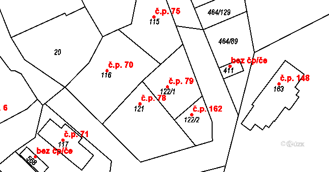Třebotov 79 na parcele st. 122/1 v KÚ Třebotov, Katastrální mapa