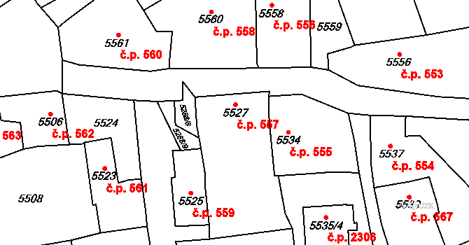 Černošice 557 na parcele st. 5527 v KÚ Černošice, Katastrální mapa